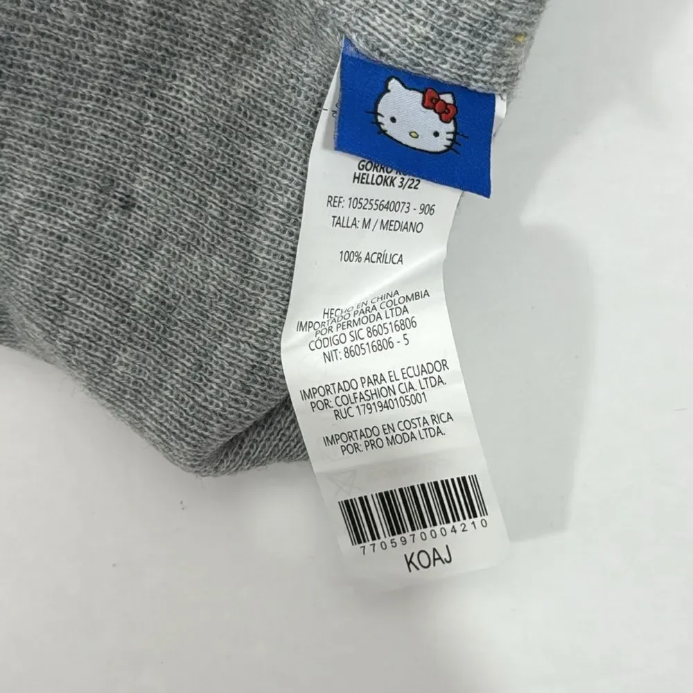 Hello Kitty Sanrio Gray Pink Knit Embroidered Beanie Hat Cap